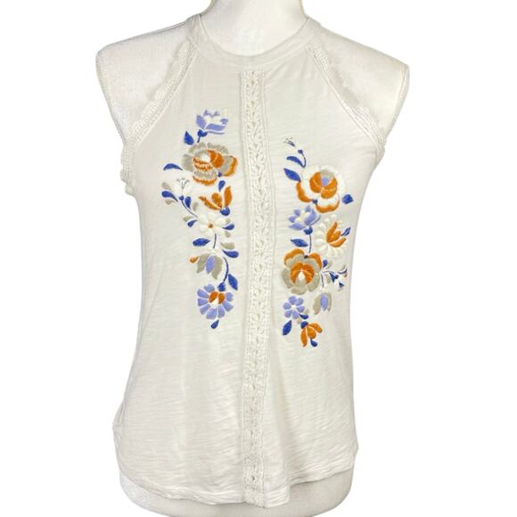 American Rag, Sz Small, White Crochet Trim Tank, Boho, Faux Embroidery, Festival - Picture 1 of 6